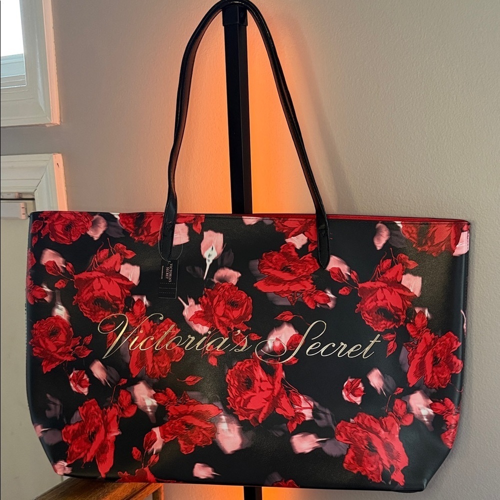Victoria's Secret Black and Red Rose Tote